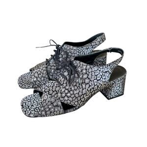 Ethan Valdez Black Leather Opera Heel Lace Up Block Heel Size 39